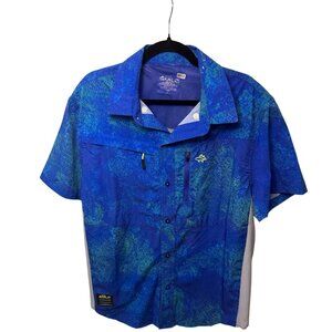 Loco SKailz Shirt Button Up Fishing Angler Sports Short Sleeve Blue Mens Size L